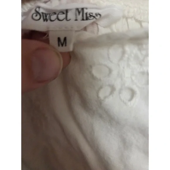 Sweet Miss Eyelet Dress Ruffle Sleeves White Midi Summer Casual Size M‎ - Picture 4 of 6